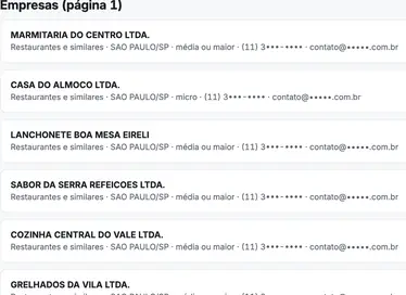 Prospecção no painel: a lista de restaurantes de São Paulo com porte e contato mascarado, e o botão de virar negócio